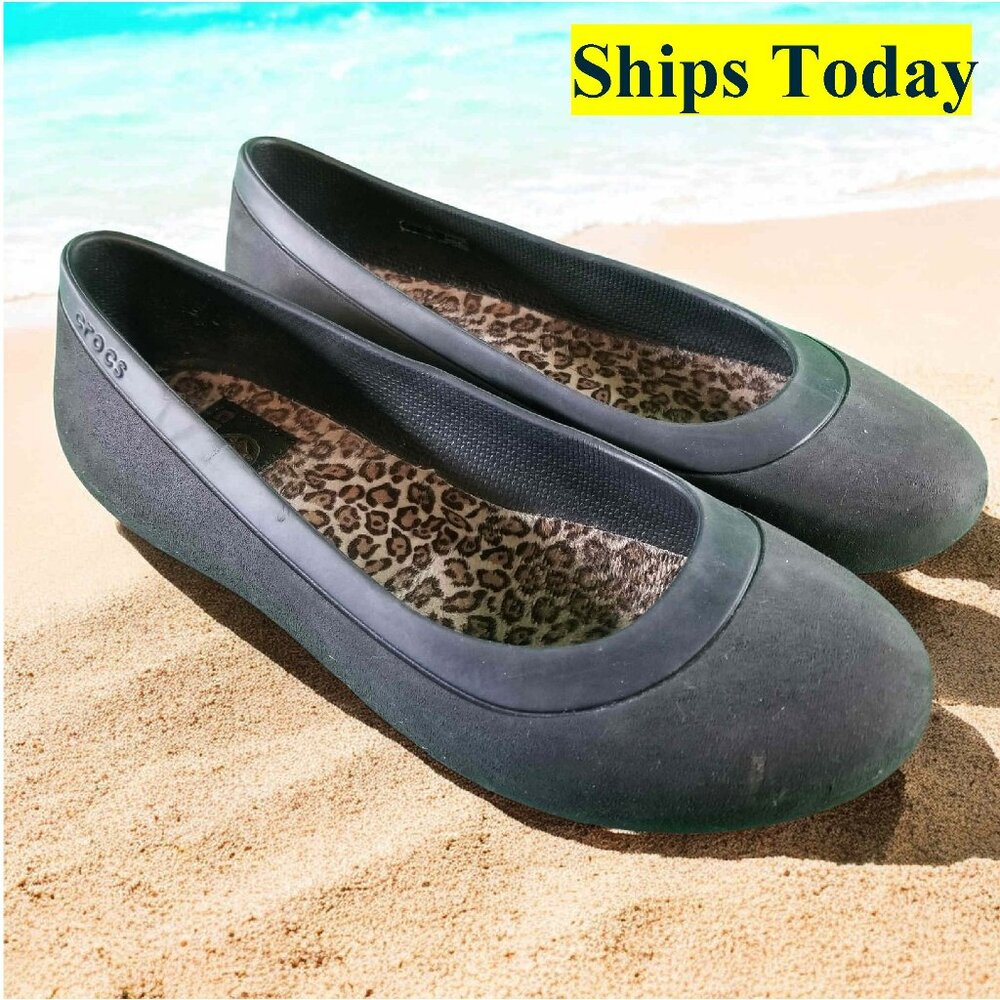 Crocs Balllet Flats Women's Size 8 Black Slip On Comfort Shoes 11461